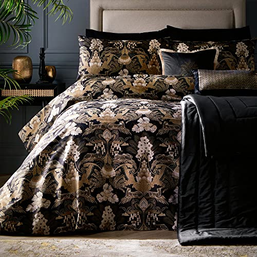 Laurence Llewelyn-Bowen - Black/Gold Jungle Duvet Cover - Double Bedding Size (200 x 200cm) - Soft 100% Cotton - 2 Pillowcases - Luxury Bedding with Leopards - Bohemian/Damask Duvet Cover in Black