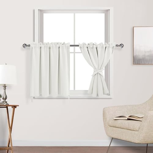 DWCN Ivory Thermal Insulated Blackout Curtains for Living Room and Bedroom - Light Blocking Drapes for Small Windows, 42 by 30 Inch, 1 Pair