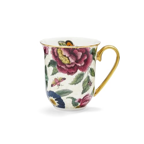 Spode Creatures of Curiosity Coffee Mug - Cream Floral Fine China White Mug with 22-Carat Gold Detailing, Presented in a Giftable Box, Suitable for Tea or Coffee, 340ml