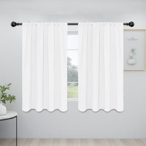 Easy-Going Rod Pocket Blackout Curtains for Bedroom, Room Darkening Window Curtains for Living Room, Thermal Insulated Noise Reduction Solid Window Drapes, 2 Panels(42x54 in, White)