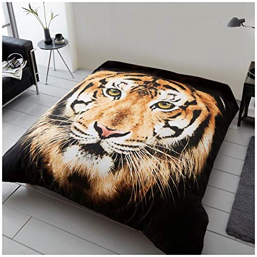 GC GAVENO CAVAILIA Luxury 3D Animal Printed Wildlife Throw, Easy Care Soft & Cosy Light Weight Sofa Settee Blanket, TIGER FACE BROWN, 150X200, 595540