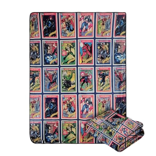Marvel Legends Superhero Characters Comic Cards Fleece Softest Comfy Throw Blanket for Adults & Kids - Measures 60 x 50 Inches
