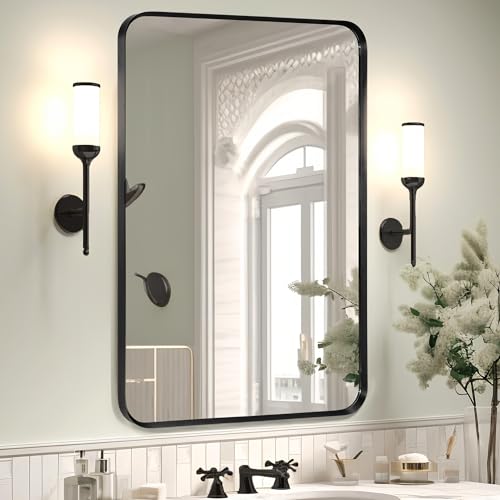 "Minuover Wall Mount Mirror, 20"" x 30"" Rectangular Wall Mirror for Bathroom, Stainless Steel Metal Frame, Vertical & Horizontal Hang, Ideal for Bathroom, Bedroom, Living Room"