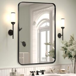 "Minuover Wall Mount Mirror, 20"" x 30"" Rectangular Wall Mirror for Bathroom, Stainless Steel Metal Frame, Vertical & Horizontal Hang, Ideal for Bathroom, Bedroom, Living Room"