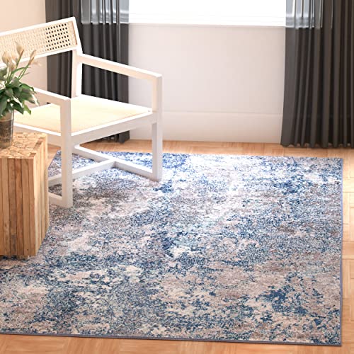 Safavieh Contemporary Rug for Living Room, Dining Room, Bedroom - Aston Collection, Short Pile, in Navy and Grey, 91 X 152 cm