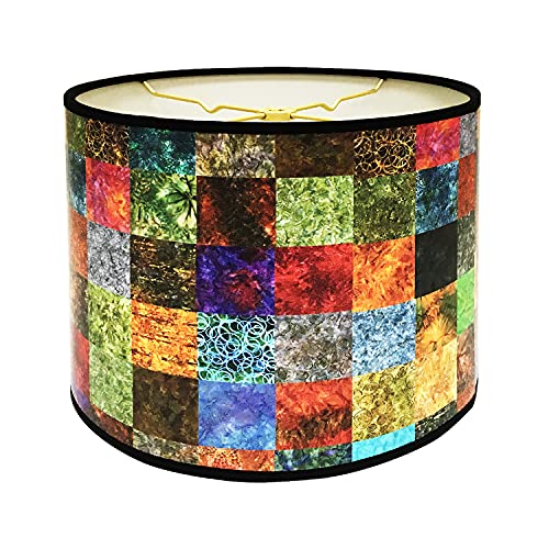 "Royal Designs 10"" Multi-Colored Square Patchwork Designer Hard Back Lampshade Made in The U.S.A. 10 x 10 x 7 (HBC-8008-10)"