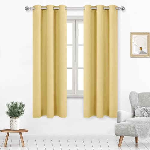 DWCN Blackout Curtains for Living Room Bedroom Solid Color Thermal Privacy Screen Light Yellow 96x160cm Set of 2