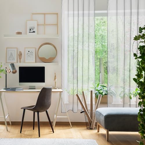 Blindecor Semi-Translucent Net Curtain - Easy Installation with Elegant Ties - Measures 140 x 260 cm - Modern Curtain for Living Room and Bedroom - Lotus Model - Anthracite