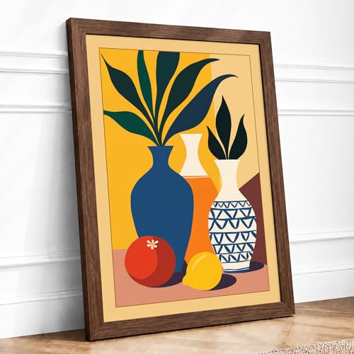 Still Life with Plants and Fruit Mid Century Framed Print A2 Walnut - Ready to Hang, Premium Gicl??e Paper, Fade-Resistant Inks, Securely Packaged, UK Made