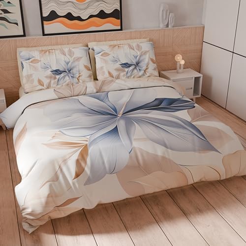 PETTI Artigiani Italiani - Maxi Double Duvet Cover Set 240 x 220 cm (2 Pillowcases 80 x 80 cm Included), Microfibre Duvet Cover Set with Digital Floral Print 25 164 – Made in Italy