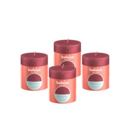 Bolsius Rustic Pillar Candle - Shimmer Red - Pack of 4 - Long Burning Time of 35 Hours - Interior Decoration - Unscented - Includes Natural Vegan Wax - No Palm Oil - 8 x 7 cm