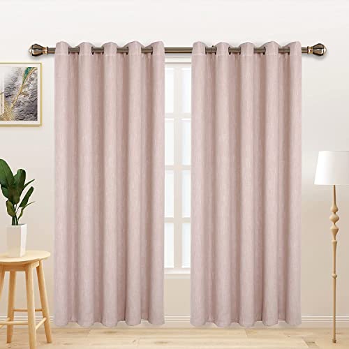 LORDTEX Linen Look Textured Blackout Curtains with Thermal Insulated Liner - Heavy Thick Thermal Insulated Noise Reduce Grommet Window Drapes for Bedroom, 70 x 84 Inches, Blush, Set of 2 Panels