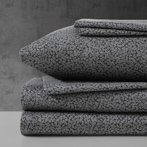 Kenneth Cole - Queen Sheet Set, Super Soft Wrinkle-Resistant Bedding with Bonus Pillowcases, Floral Home Decor, Oeko-Tex Certified (Chill Flowers Charcoal, Queen)