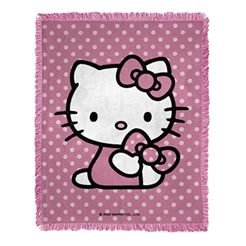 "Northwest Woven Jacquard Throw Blanket, 46"" x 60"", Hello Kitty Perfect Polka Dots"