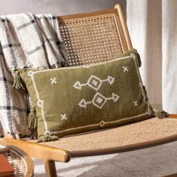 Yard Folis Embroidered Cotton Tasselled Feather Rich Filled Cushion
