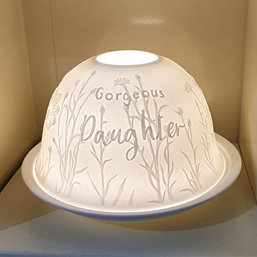 Nordic Lights Dandelion flower Porcelain Tealight Holder Dome - Candle Holder Projecting 3D Image Use With Scented Candle LED Light - Perfect Living Room Decor Lights - Shade & Plate Set with Gift Box
