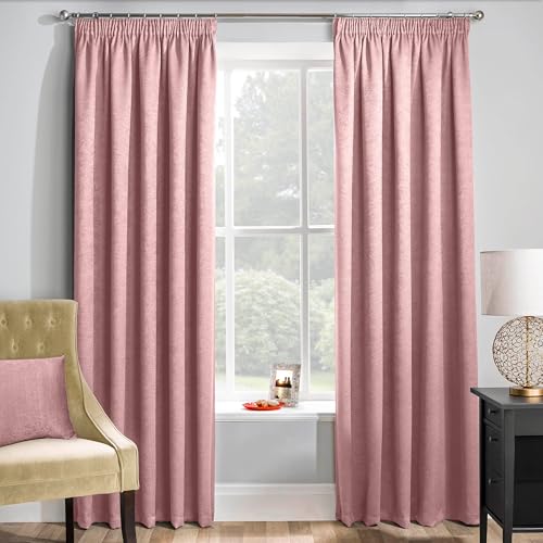 Enhanced Living Matrix Pink Blockout Pencil Pleat Curtains - 66 x 54 inch (168 x 137cm) - Thermal Blush Pink Curtains for Bedroom & Living Room 2 Panels