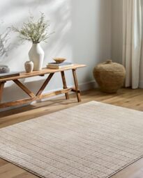 Livabliss x PNW Home Cascade Minimalist Striped Floor Covering 200x275cm – Large Modern Neutral Pattern for Living Room, Dining Room & Bedroom, Easy Care Design – Light Brown