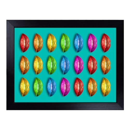 Lap Tray with Bean Bag Cushion, Rainbow Lips Teal - Handmade in the UK, Raised Wooden Edge, Padded Cushion, Heat-Resistant Wipe-Clean Surface, for Meals, Laptops and Crafts