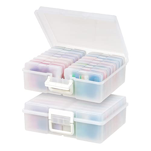 "IRIS USA 4""x 6"" Photo Storage Box Container Keeper Organizer, 2-Pack, Main Container with 16 Organization Cases for Pictures Crafts Scrapbooking Stationery, Protection and Organization, Pearl"