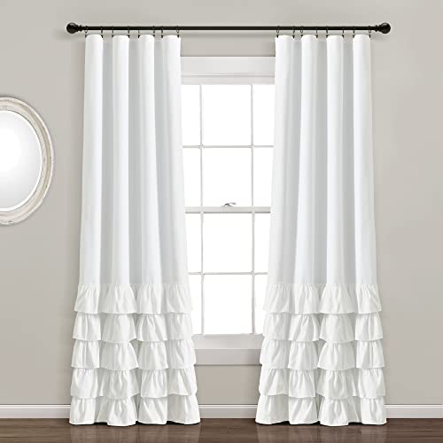 "Lush Decor Allison Ruffle 100% Lined Blackout Window Curtain Panel (Single Panel), 84"" L x 40"" W, White"