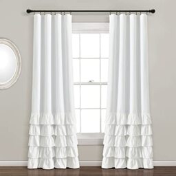 "Lush Decor Allison Ruffle 100% Lined Blackout Window Curtain Panel (Single Panel), 84"" L x 40"" W, White"