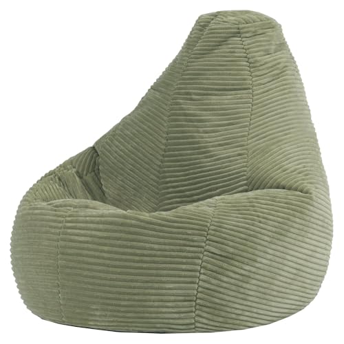icon Dalton Kids Bean Bag, Sage Green, Cord Kids Bean Bag Chair with Filling Included for Girls and Boys, Childrens Chair, Beanbags for Children, Playroom Décor, Bedroom Accessories