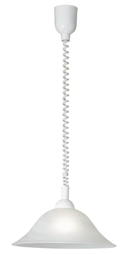 Eglo Pendant Light Albany, Hanging Lamp with Spiral Cable, Height Adjustable, Living Room Hanging Lamp Made of Alabaster Glass and Plastic, White, Dining Table Lamp E27