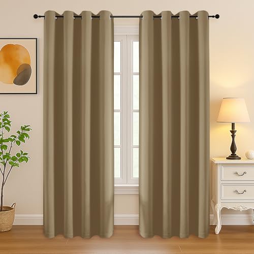 Simplebrand Taupe Curtains for Bedroom Living Room 72 Inches Long 2 Panels Set, Room Darkening Thermal Insulated Curtains & Drapes, Solid Grommet Noise Reducing Window Treatment, W50 x L72 Inch