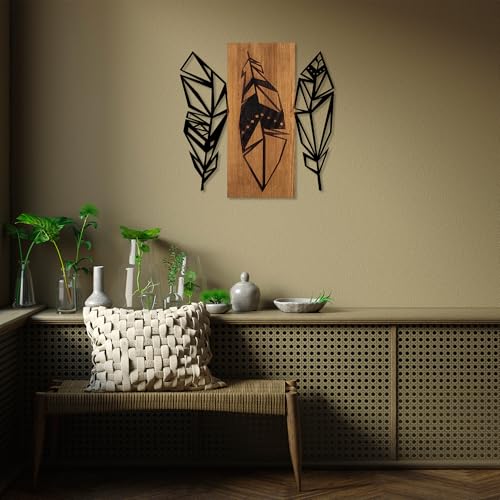 Elegant Decorative Wooden Wall Accessory, 58 x 59 cm, 50% Wood (3 cm Thick) & 50% Metal, Unique Walnut & Black Finish, Perfect for Modern Decor