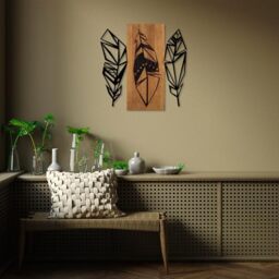 Elegant Decorative Wooden Wall Accessory, 58 x 59 cm, 50% Wood (3 cm Thick) & 50% Metal, Unique Walnut & Black Finish, Perfect for Modern Decor
