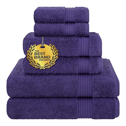 Cotton Paradise 6 Piece Towel Set, 100% Cotton Soft Absorbent Turkish Towels for Bathroom, 2 Bath Towels 2 Hand Towels 2 Washcloths, Purple Towel Set