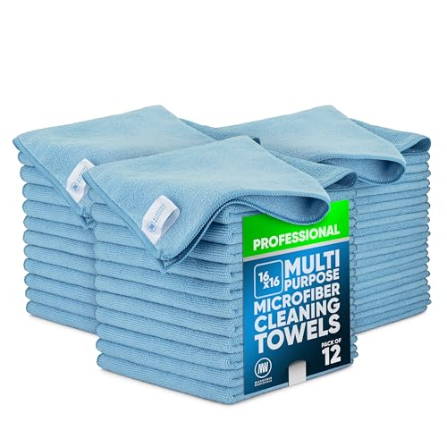 "Microfiber Cleaning Cloths (36 Pack) - Size 16"" x 16""- All Purpose Microfiber Towels - Clean, Dust, Polish, Scrub, Absorbent (Blue)"