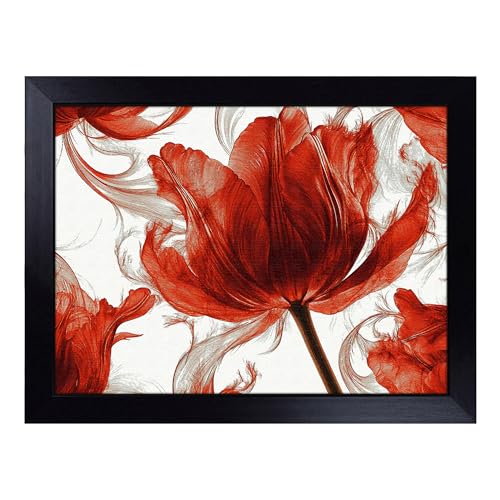 Lap Tray with Bean Bag Cushion, Tulip Flower Smokey - Handmade in the UK, Raised Wooden Edge, Padded Cushion, Heat-Resistant Wipe-Clean Surface, for Meals, Laptops and Crafts