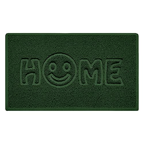 Nicoman SMILEY FACE Embossed Shape Door Mat Dirt-Trapper Washable Barrier Doormat-(Use Indoor or Sheltered Outdoor)-(75x44cm/29.5x17.3inches,Medium) Green
