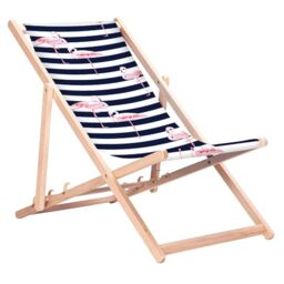 Green Blue GB183 Folding Beech Wood Deck Chair – Garden and Beach Chair with 3-position adjustable backrest and high-resolution sublimation print featuring tropical motives (Flamingo)