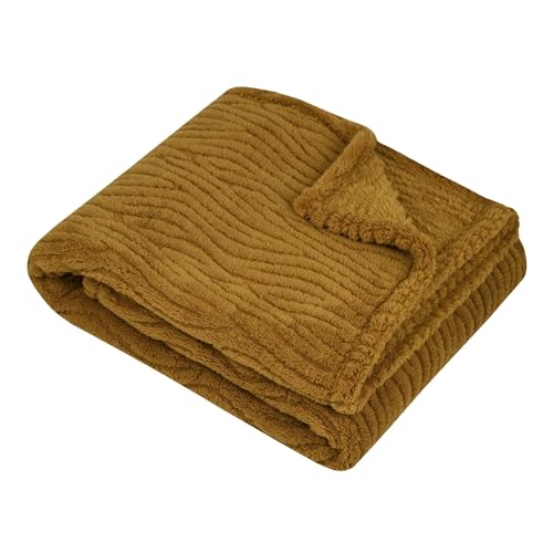 STOF - Plaid - Size 180 x 220 cm - 100% Polyester - Camel - Columbia Model - Blanket - Soft Warm Fluffy Textured, Plain