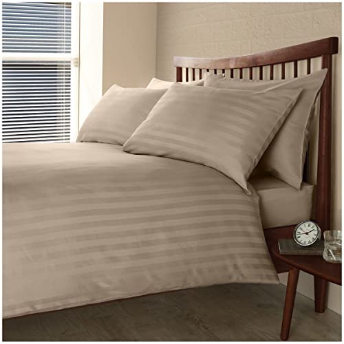 GC GAVENO CAVAILIA 200 Thread Count Striped Duvet Cover Set- 100% Egyptian Cotton Quilt Cover- Reversible Satin Bedding Sets Double- Mocha