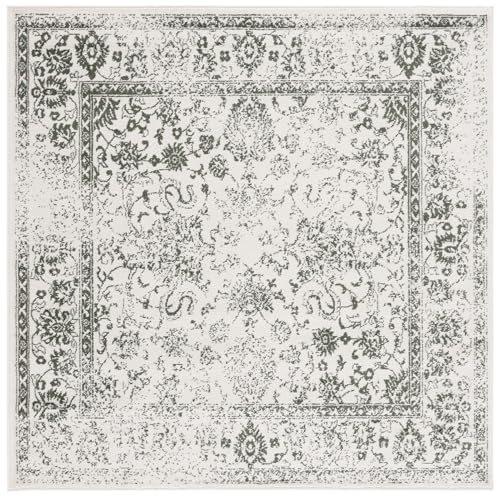 Safavieh Distressed Rug for Living Room, Dining Room, Bedroom - Adirondack Collection, Short Pile, in Ivory and Green, 183 X 183 cm