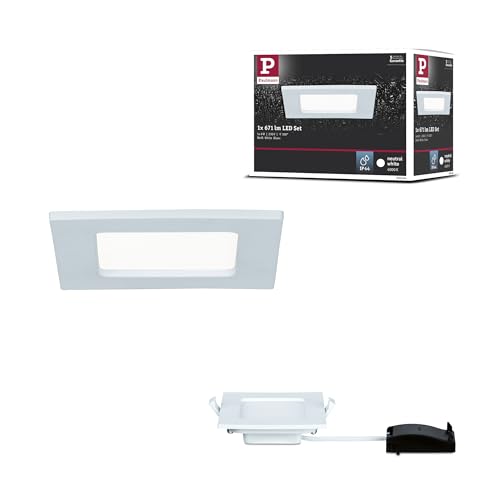 Paulmann 92064 LED recessed Panels Angular Deckenleuchte 6W Light 4000K Neutral White LED Panel White IP44 Splash-Proof Including Light Source