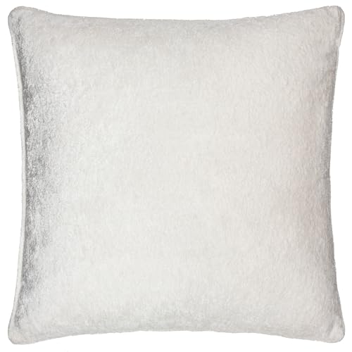 Paoletti Lustre Velvet Feather Filled Cushion – Crushed Velvet Luxury Textured Piped Edge Decorative Pillow (Ivory – 50x50cm)
