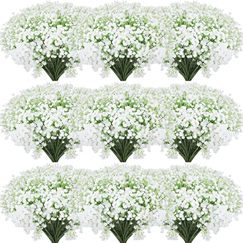 Tigeen 80 Pcs Artificial Baby Breath Flowers 20.5 Inch Fake Gypsophila Bouquets White Faux Gypsophila Flowers DIY Floral Bouquets for Arrangement Wreath Wedding Party Decor
