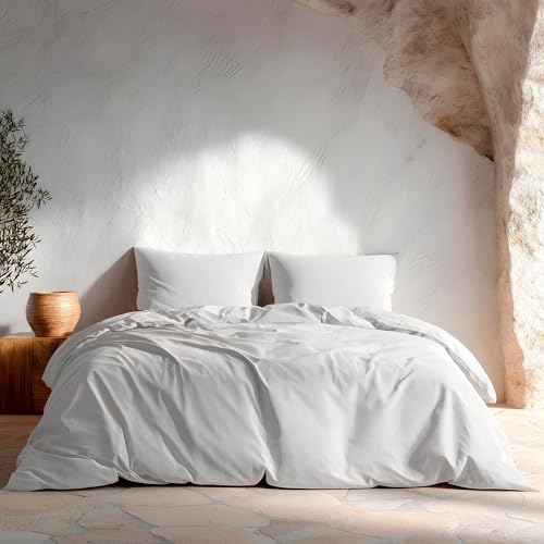 GAMUSI Bedding Set for 135/140 cm Bed, 100% Cotton, Duvet Cover 220 x 220 cm and 2 Pillow Cases, Breathable, Soft, Light Grey
