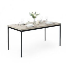 FurnitureR Modern Grey Wood Pattern Dining Table, Sturdy Metal Base, 150x75x75cm – Ideal for Kitchen & Dining Room