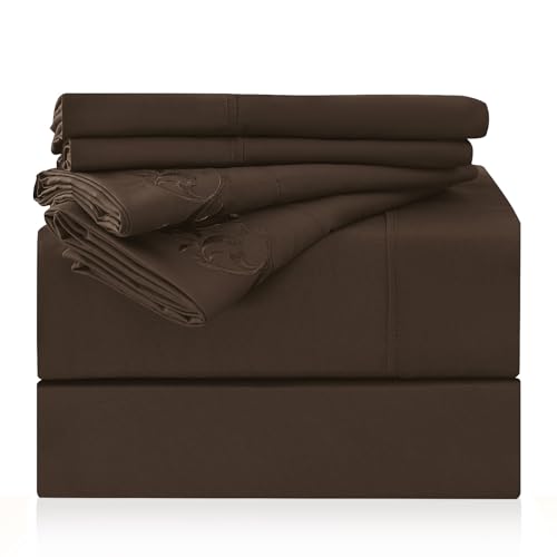 "LONAVA King Size Sheet Set - 6 Piece Hotel Luxury Wrinkle-Free Microfiber Sheet, Oeko-TEX Certified, Breathable & Elastic, 16"" Deep Pockets, Brown"
