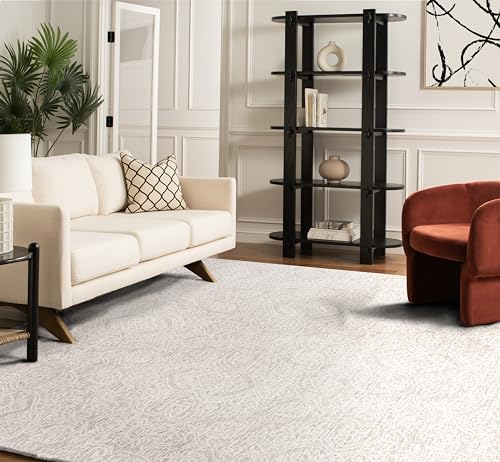 Safavieh Geometric Rug for Living Room, Dining Room, Bedroom - Metro Collection, Short Pile, in Ivory, 65 x 300 cm
