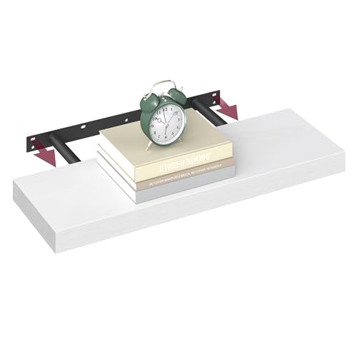 VASAGLE Wall Shelf, Floating Shelf, Shelf, 20 x 60 x 3.8 cm, Wall Shelf for Picture Frame, Decoration, Shelf for Living Room, Study, Kitchen, Snow White LWS026WE01