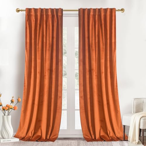 Roslynwood Russet Orange Polyester Curtains 96 inches - Super Soft Home Decor Room Darkening Curtains Thermal Insulated Polyester Drapes for Bedroom/Living Room, W52 x L96 inch, 2 Panels