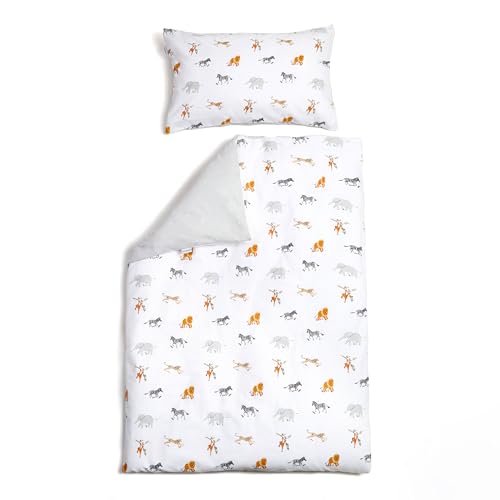 Clair de Lune Jungle Dream Reversible Cot Bed Duvet Cover and Pillowcase Set 120 x 150 cm , White/Grey