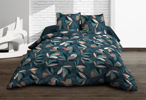 Le linge de Jules Lena Flat Sheet + Fitted Sheet 160 x 200 cm + 2 T Pure Cotton 57 Thread Count